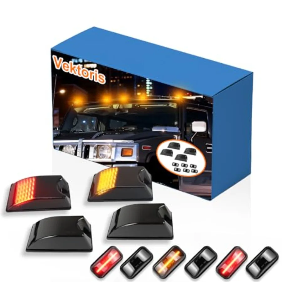 

Комплект из 10 светодиодных фонарей для крыши кабины Hummer H2 2003-2009, H2 SUT 2005-2009: полностью светодиодные передние янтарные и задние красные габаритные огни