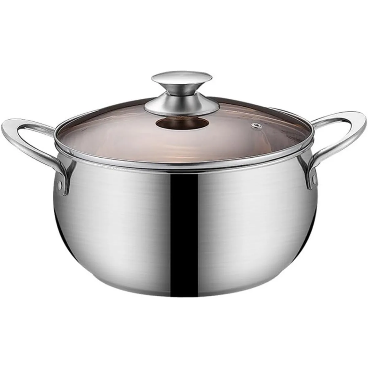 5L Stainless Steel Stock Pot Glass Lid Gas Induction Dishwasher Safe Heatproof Handles Prevents Spills Kitchen Cookware