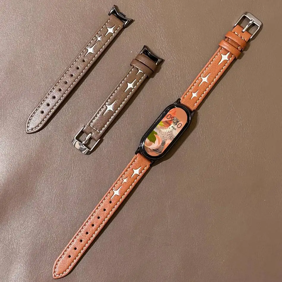 Strap For Xiaomi Mi Band 8 7 6 5 4 3 Watch Band For Miband 5/6/4/3 Fashion INS Star Print Pattern PU Leather Bracelet Wristband