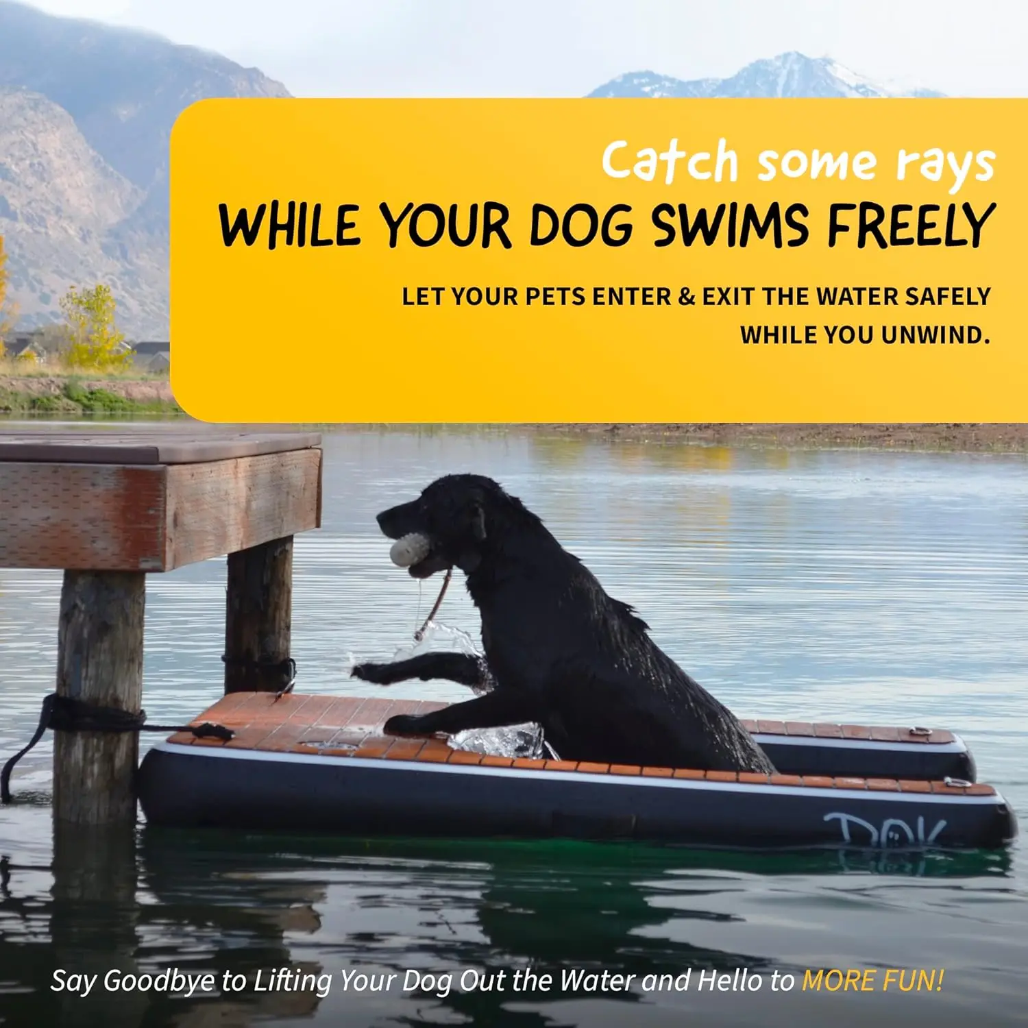 Inflatable Dock Platform: Safe & Easy Water Access for Dogs Up to 230 lbs; Floating Non-Slip EVA Foam with Dog Boat