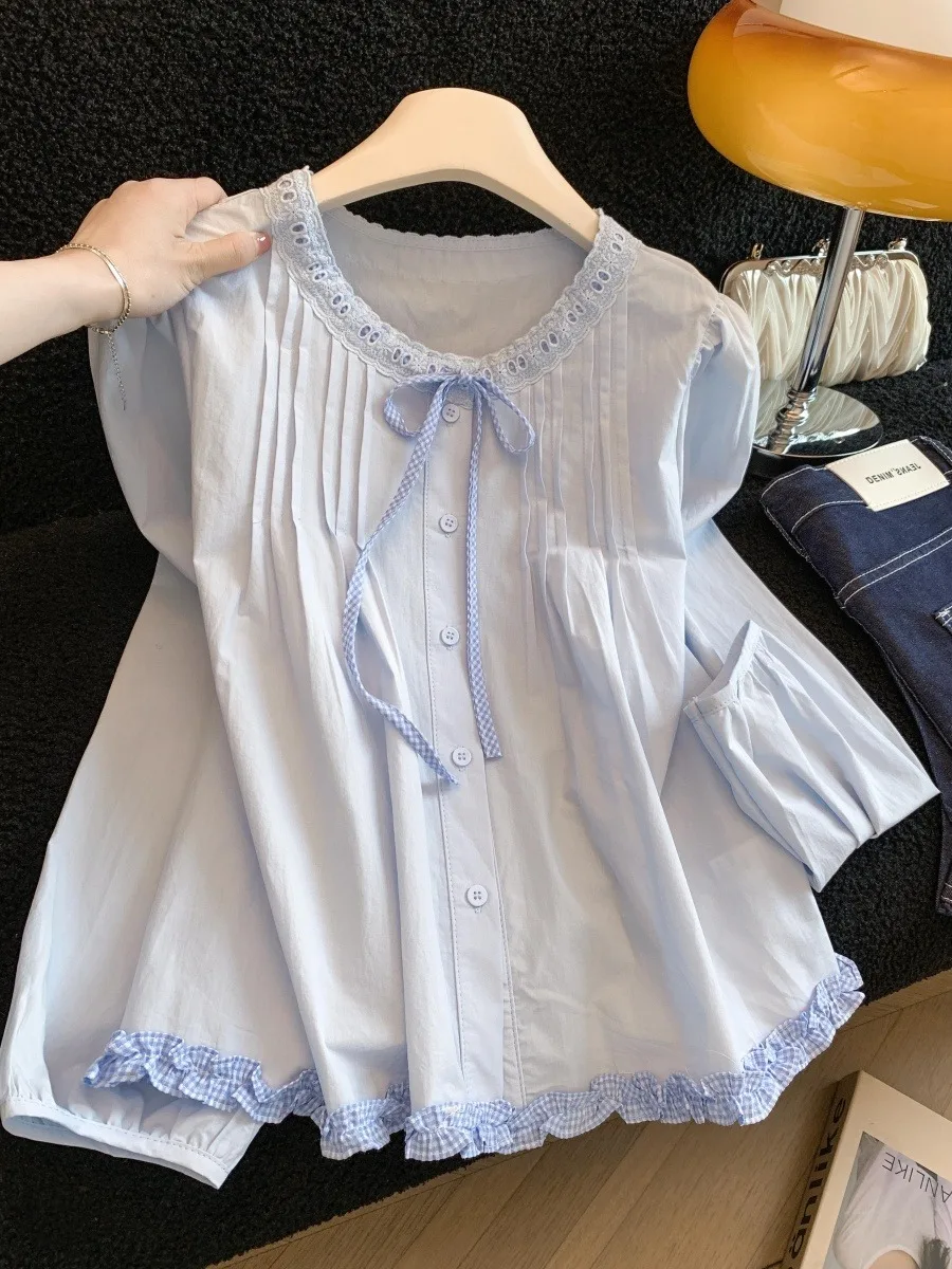 

Синяя круглая футболка с длинным рукавом для женщин, весенняя, свободного кроя, модная, молодежная, из полиэстера, во французском стиле