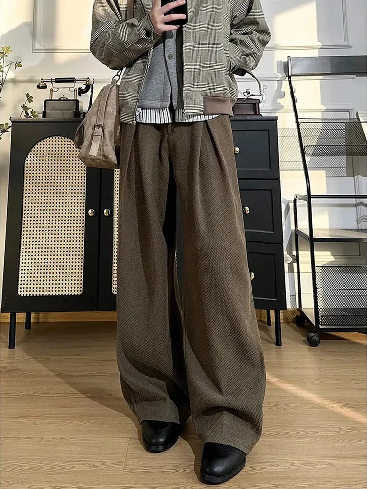 Men's Casual Pants A-Line Wide Leg Spring Autumn New Style Wheat Ear Pattern Retro Style Loose Fit Long Trousers