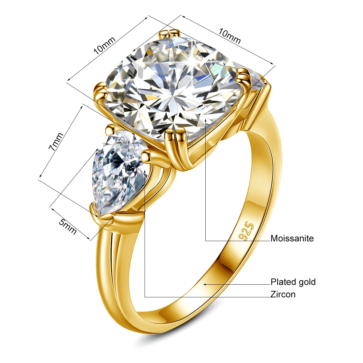 5 Karat Kissenförmiger 3-Stein-Moissanit-Ring aus Gold mit GRA-Zertifikat, D-Farbe, VVS1, Eternity-Verlobungsschmuck für Frauen, Geschenke im Angebot – Detail 1