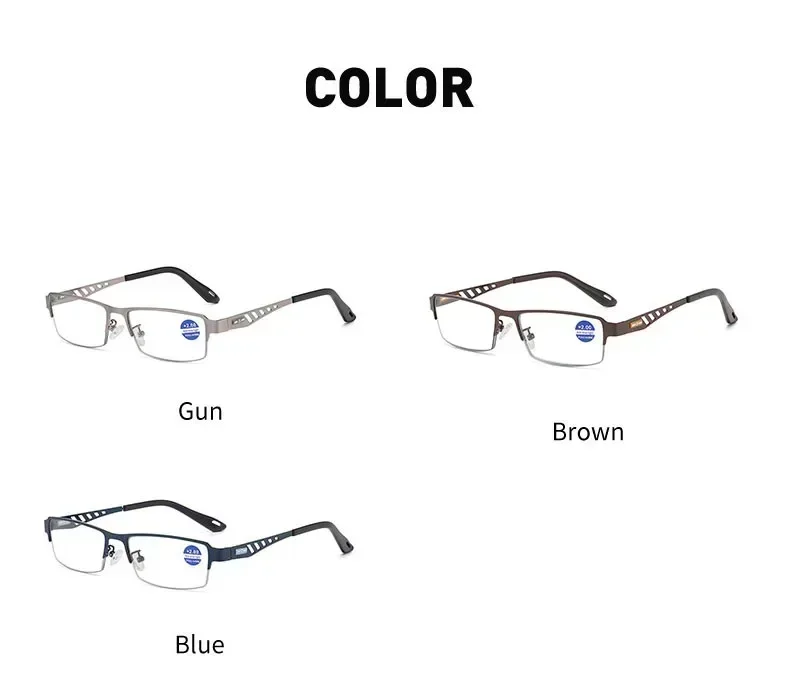 Anti Blau Licht Multifokale Photochrome Presbyopie Brille Mode Business Metall Brillen Ultra Licht Halbrahmen Lesebrille – Detail 19