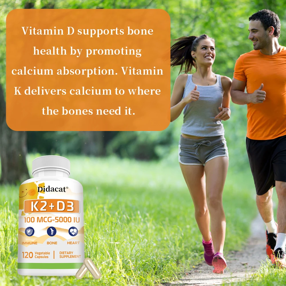 Vitamin D3 5000IU + K2 MK-7 100MCG Capsules, Support Calcium Absorption, Bone, Heart, Muscle & Immune Wellness, Vegan, Non-GMO
