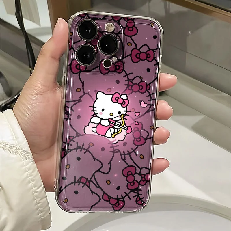 Sanrio Hello Kitty Full Screen KT Luminous Phone Case For iPhone 16 15 14 13 12 11 Pro Max XR XS MAX 7 8 Plus Y2K Lovely