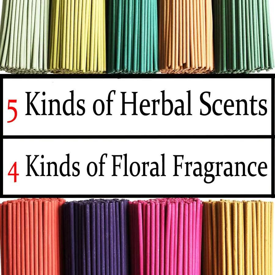 Juego de 9 tipos de palitos de incienso perfumados florales y herbales, palitos de incienso de bambú hechos a mano de 22 cm, incluidos hierba de limón, salvia blanca, jazmín, menta, rosa, lavanda, sangre de dragón, sándalo, flor de cerezo, etc. , Adecuado para yoga, meditación, relajación y sueño.
