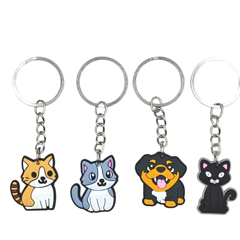 12 PVC Animal-Shaped Keychains, Unique And Cute Designs: Cat, Dog. Bag Accessories And Holiday Party Gift Keychains - 2D Flat