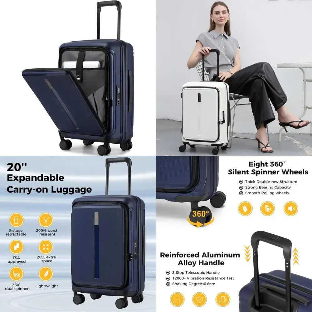 

Front Opening Expandable Hardshell Spinner Carry-On Suitcase, 22x14x9 Airline Approved, TSA Lock, Wheeled Luggage for Travel