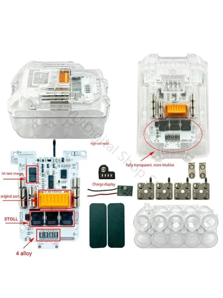 96BA 18V Battery Case Clear 18650 Rebuild Housing for Repair Use