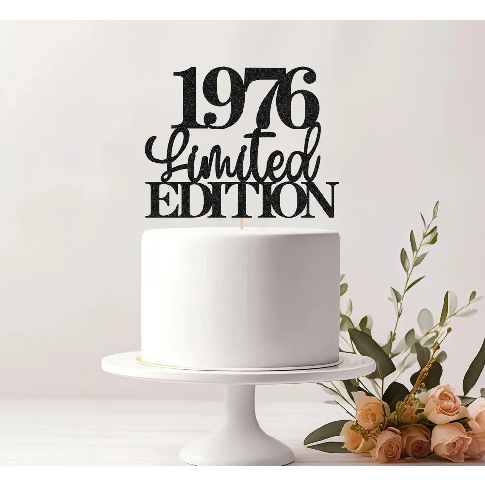 Schwarzer Limited EDITION Tortenaufsatz zum 1976, Kuchendekoration zum 50. Geburtstag – klassischer schwarzer Glitzer-Kuchenaufsatz im Vintage-Stil 1976. Geburtstag – Detail 3