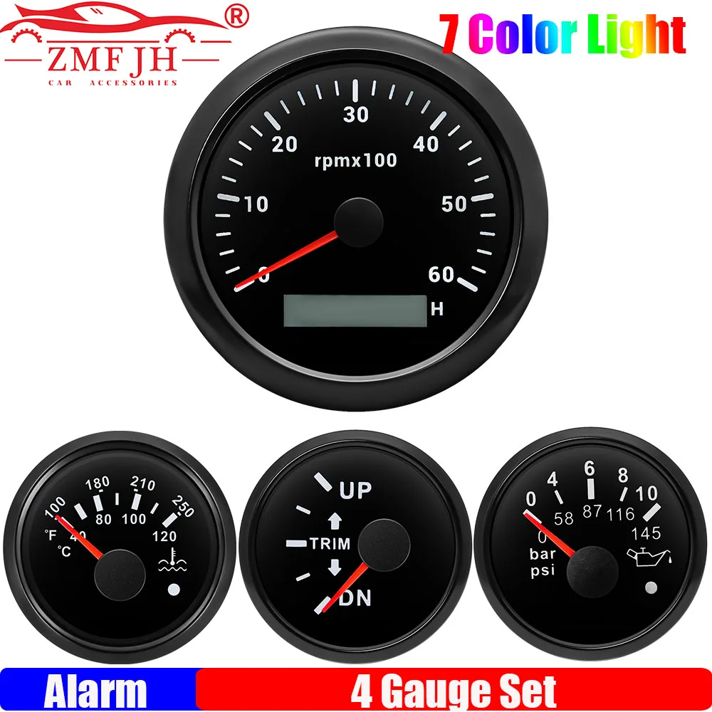 

Z 4 Gauge Set 7 Color Backlight 0-6000RPM 85MM Tachometer 52MM Water Temperature Gauge Oil Pressure Gauge Trim Gauge for Boat