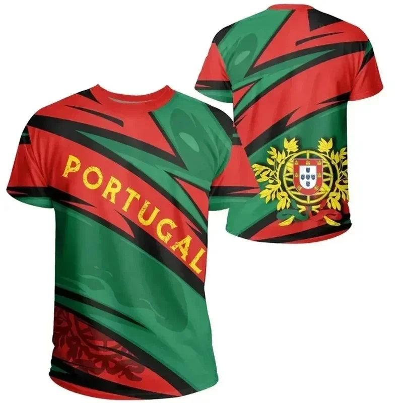 Portugal National emblem 3D printed o collar short-sleeved T-shirt men\'s fashion casual street casual loose top