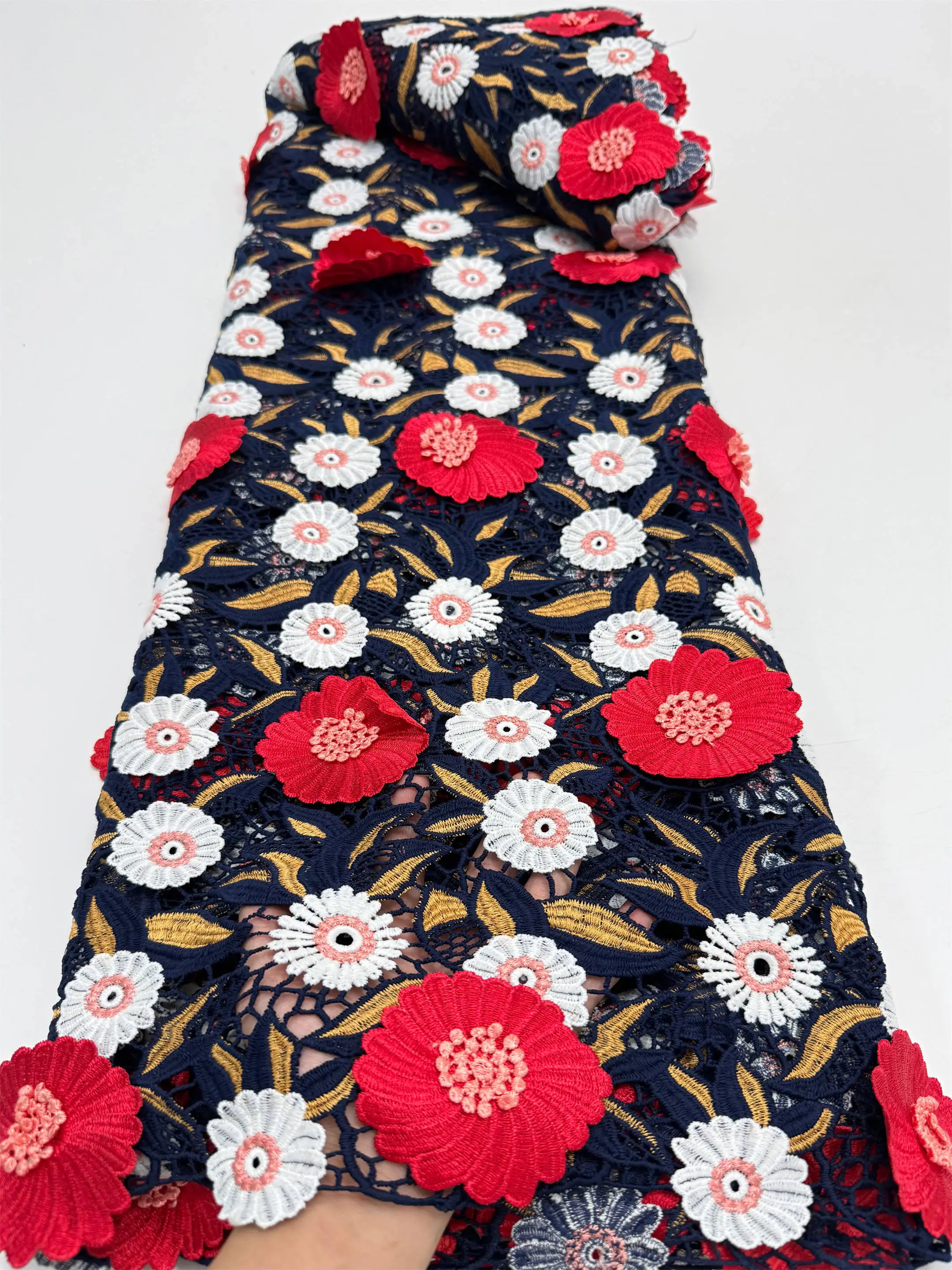 ผ้าลูกไม้กีปัวร์ปักลาย 3 มิติ  - Sewing Embroidery Fabric บทวิจารณ์และราคา