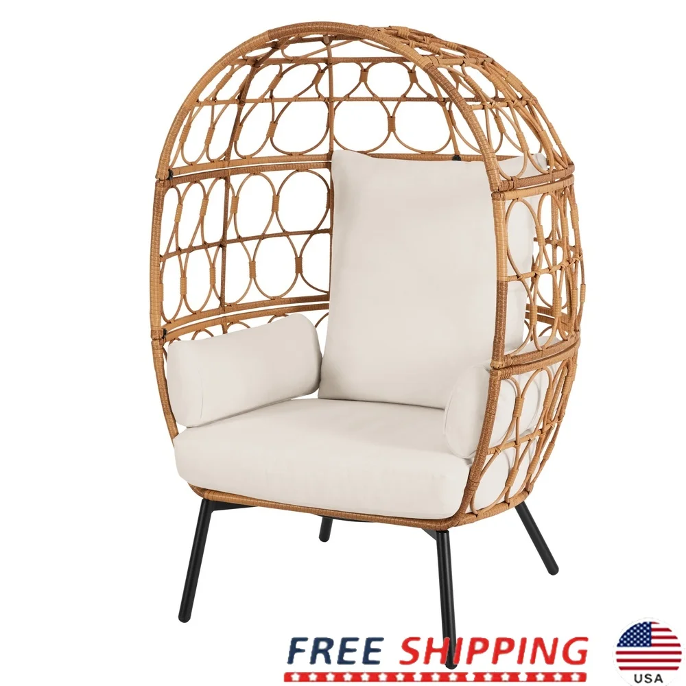 

Уличный плетеный стул-яйцо с подушками, прочный стальной каркас, всепогодный дизайн ручной работы, патио, сад, релаксация