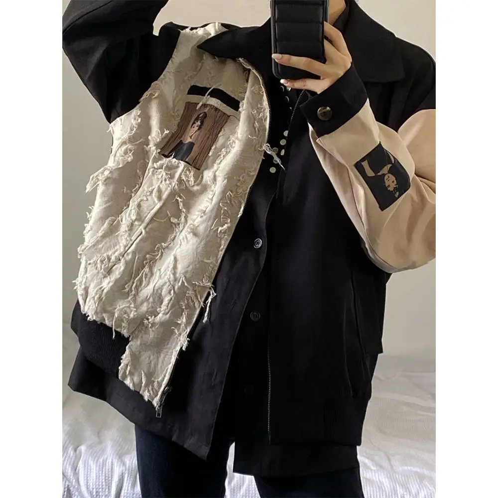 

Oversized Spliced Women's jacket Pocket Zip up Long Sleeved Patchwork Bomber Varsity Jackets For Women Tops Spring Clothes