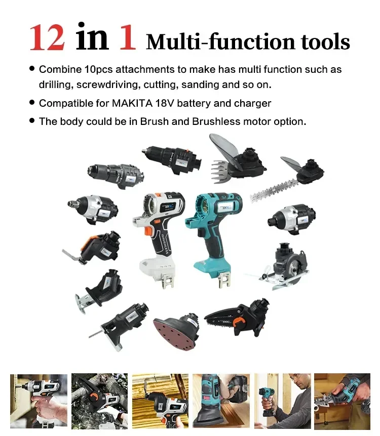 Professionele 20V multifunctionele draadloze elektrische gereedschapscombinatieset 12-koppige elektrische boorset met harde koffer OEM ondersteund