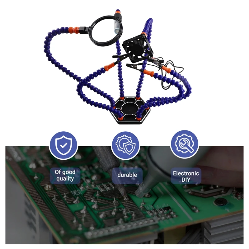 PCB Soldering Holder Helping Hands LED Lamp 3X Magnifying Glass For Electronic Welding Third Hand Fresnel Lens