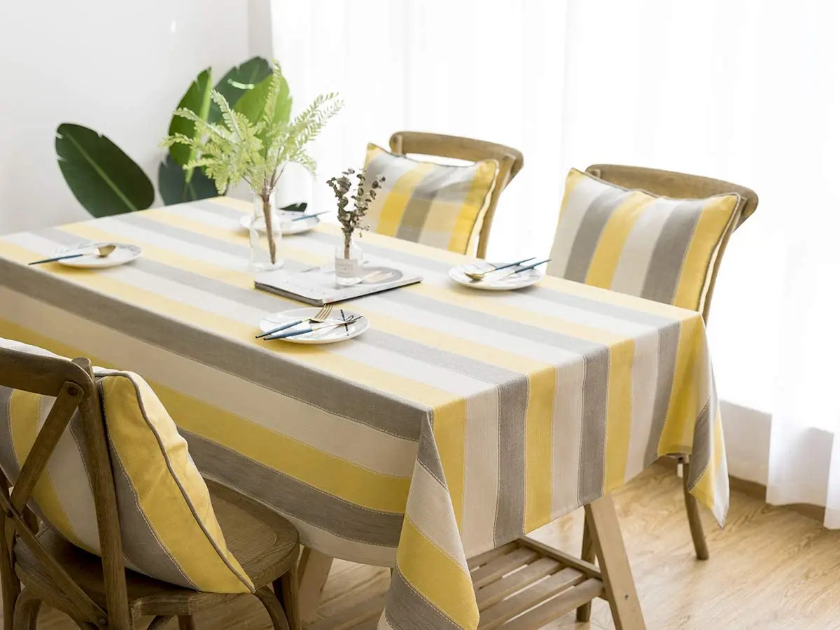 Simple Style Yellow White Gray Striped Printed Tablecloth Indoor Outdoor Kitchen Tablecloth Decoration