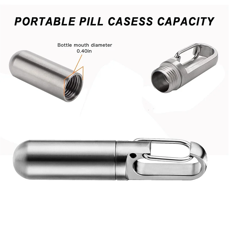 CEA 2X Small Pocket Pill Box Keychain,Portable Pill Case Stainless Steel Travel Pill Container Keychain Pill Holder