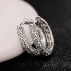 Huitan Simple Hoop Earrings for Women Silver Color 16MM Round Circle Earrings with CZ Daily Wear Fashion Versatile Lady Jewelry