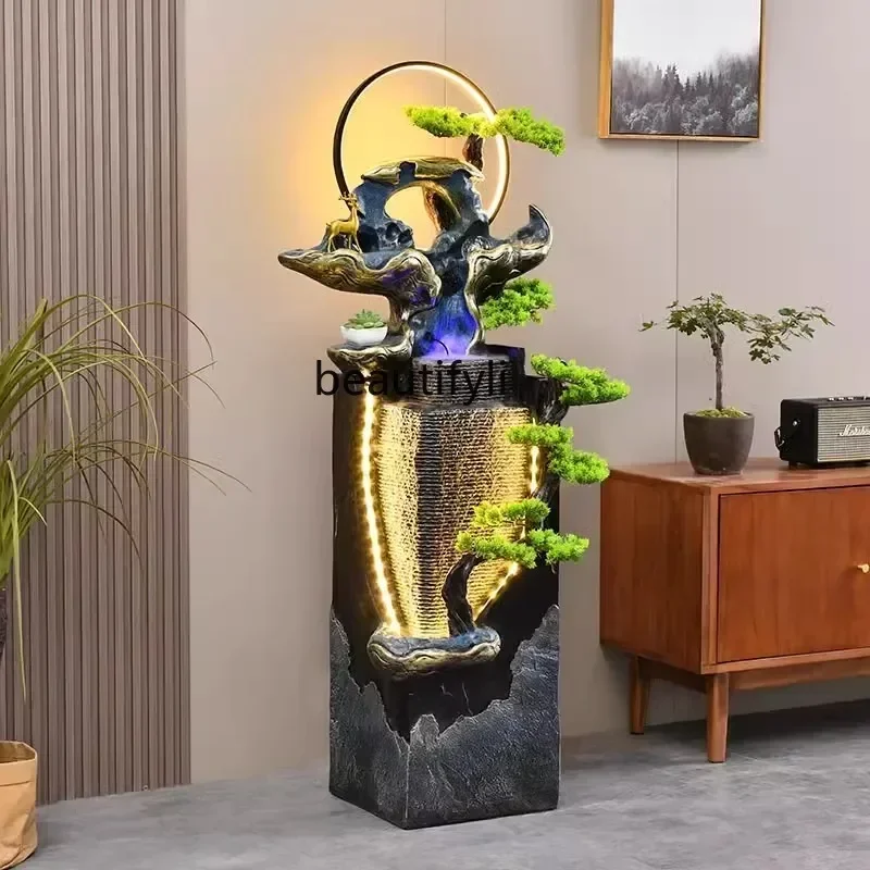 LX8Water curtain wall floor rockery circulating water ornament living room office feng shui wheel opening giftSSS