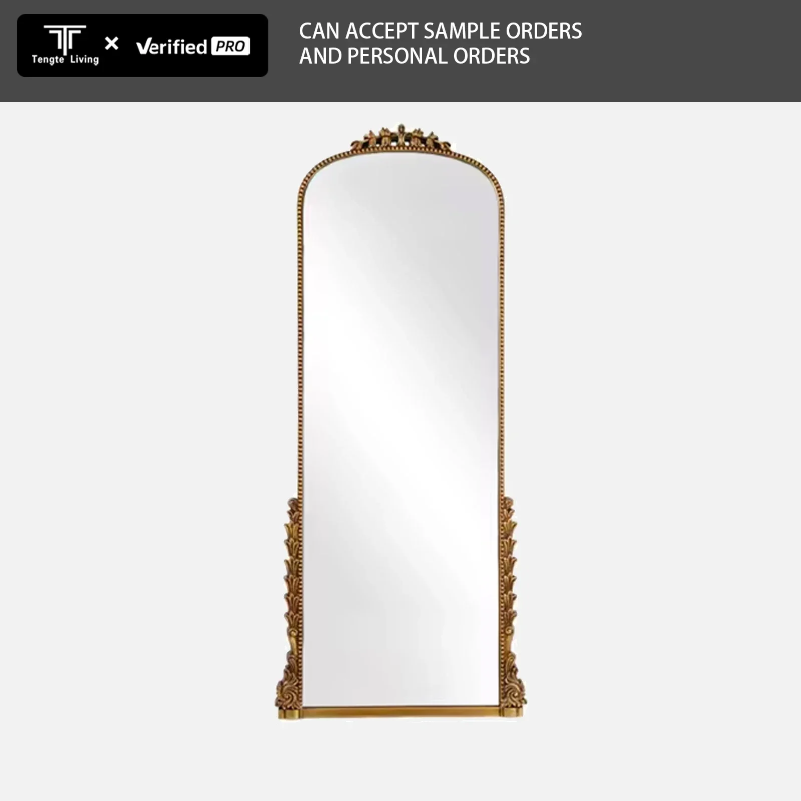 Arch French PU Framed mirrors decor full length gold dressing mirror wall