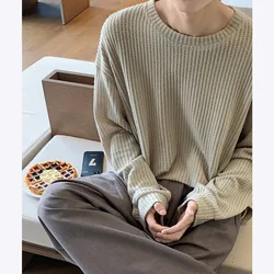 Autumn Long Sleeved T-shirt Men Oversized Casual Checkered T Shirt Men Streetwear Korean Loose Round Neck T Shirt Mens Top