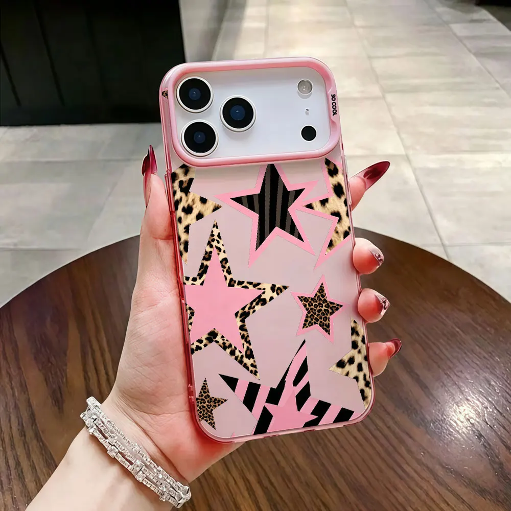 Pink Leopard Y2K PC Phone Case For Samsung Galaxy S26 S24 S25 Plus FE S23 S22 Note 20 Ultra  A36 A35 A54 A55 A26 A56 IMD Cover