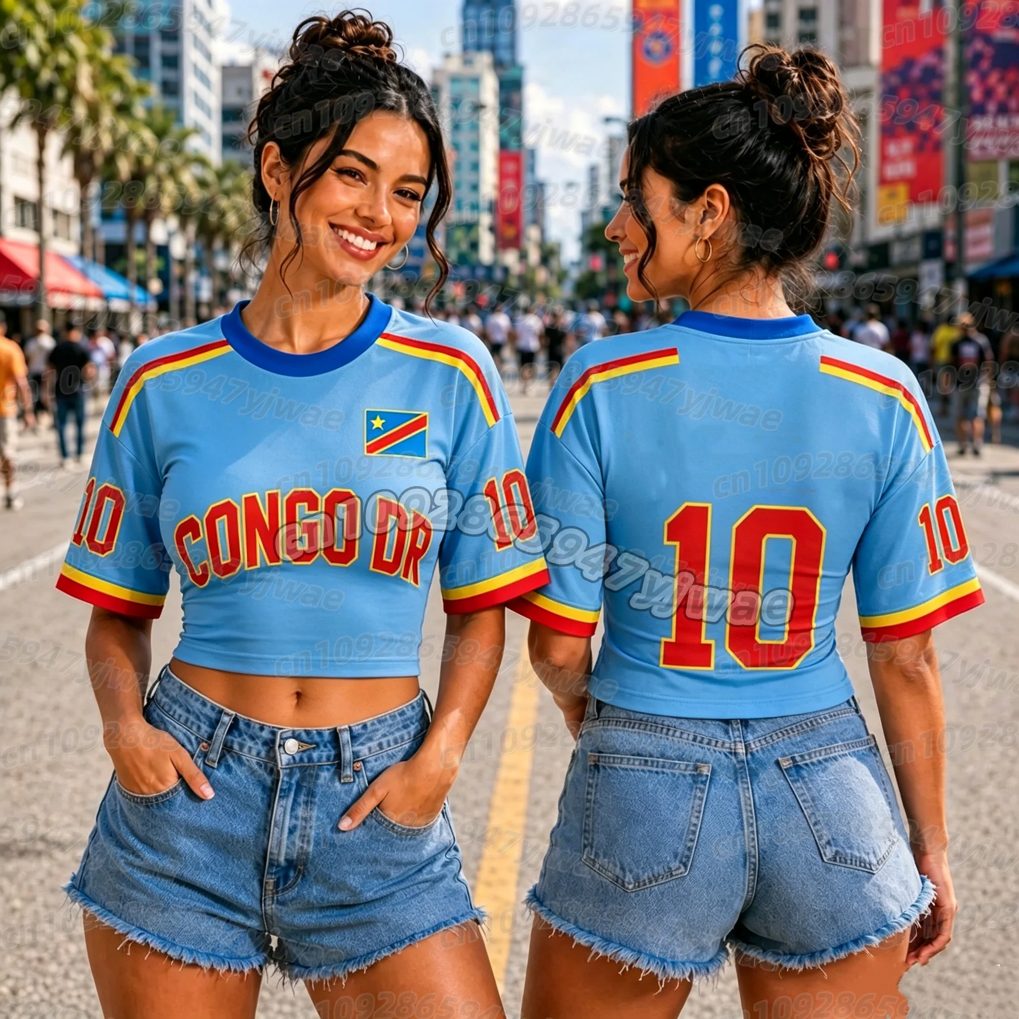 26 women Congo Dr Soccer fans Crop Top Jersey cheerleaders Football Tee  Romance Football Jersey, short sleeve women t-shirt