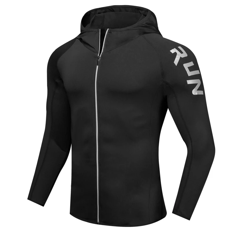 Running Jacket Hooded Sports Men Jogging Reflective Outdoor Sportswear Gym Man Breathable Fitness Tight Coat Bodybuilding Jacket