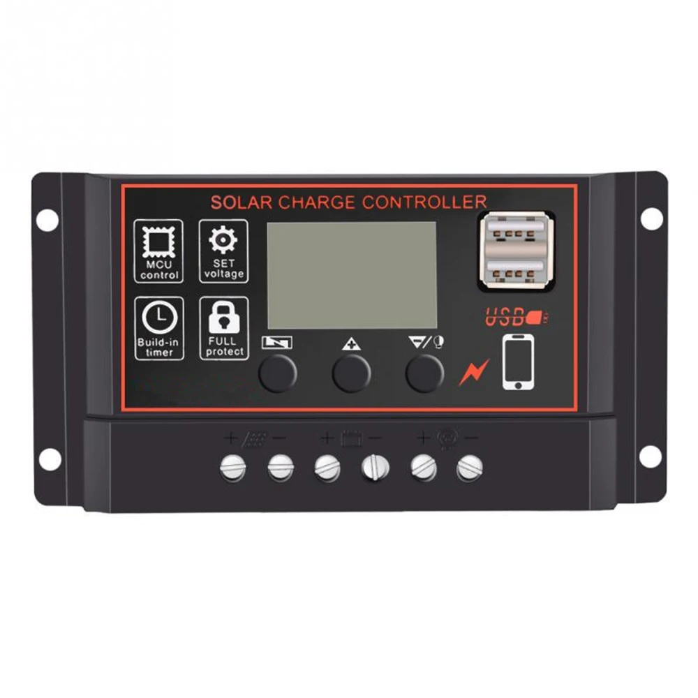 10A 20A 30A PWM Solar Charge Controller 12V 24V Automatic Solar Cells Charging Board Controller USB 5V LCD Display PV Regulator