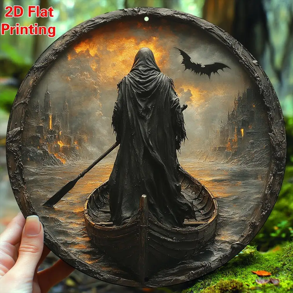Anime Grim Reaper Aluminum Sign, Death God Metal Wall Decor for Office Cafe Garden, 8x8 Inch Home Room Gift.