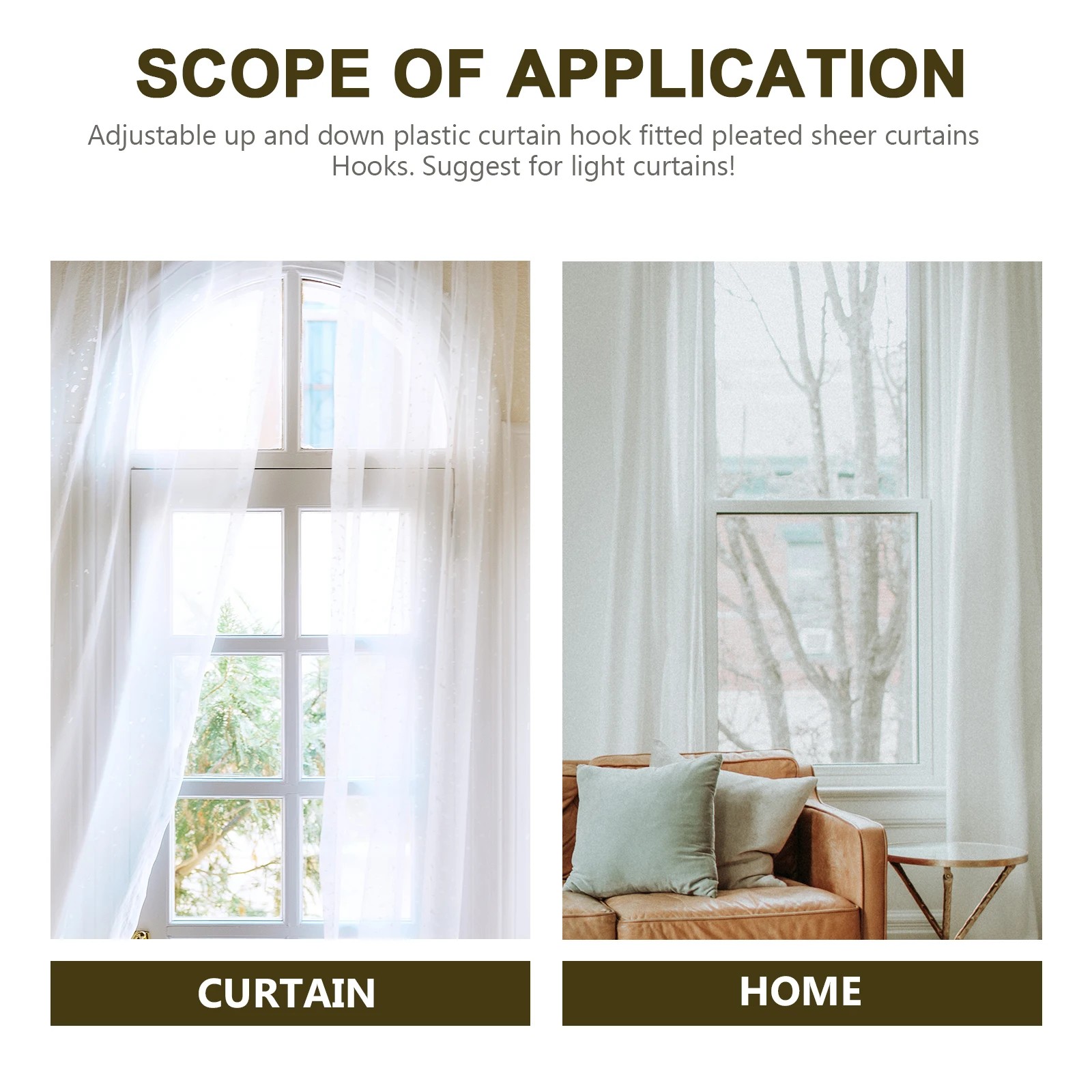 

50pcs Adjustable Hooks Plastic Curtain Hook Smooth No Burrs Sturdy Durable Home Curtain Accessories Window Door Drapes Hanging