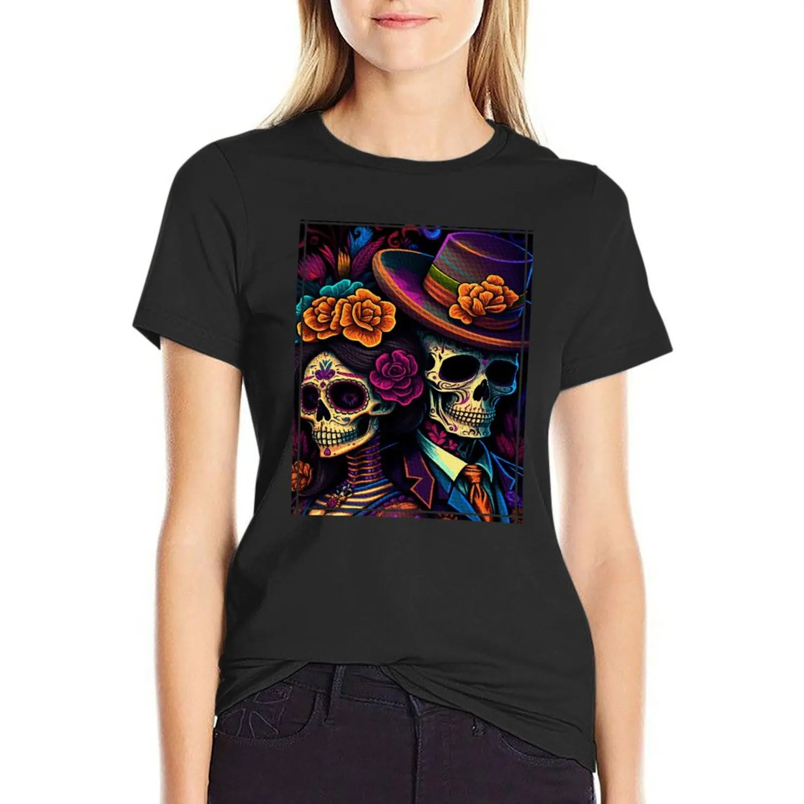 Vintage Couple Dia de Los Muertos, Day of The Dead T-Shirt quick-drying cute clothes Women's summer blouses 2024