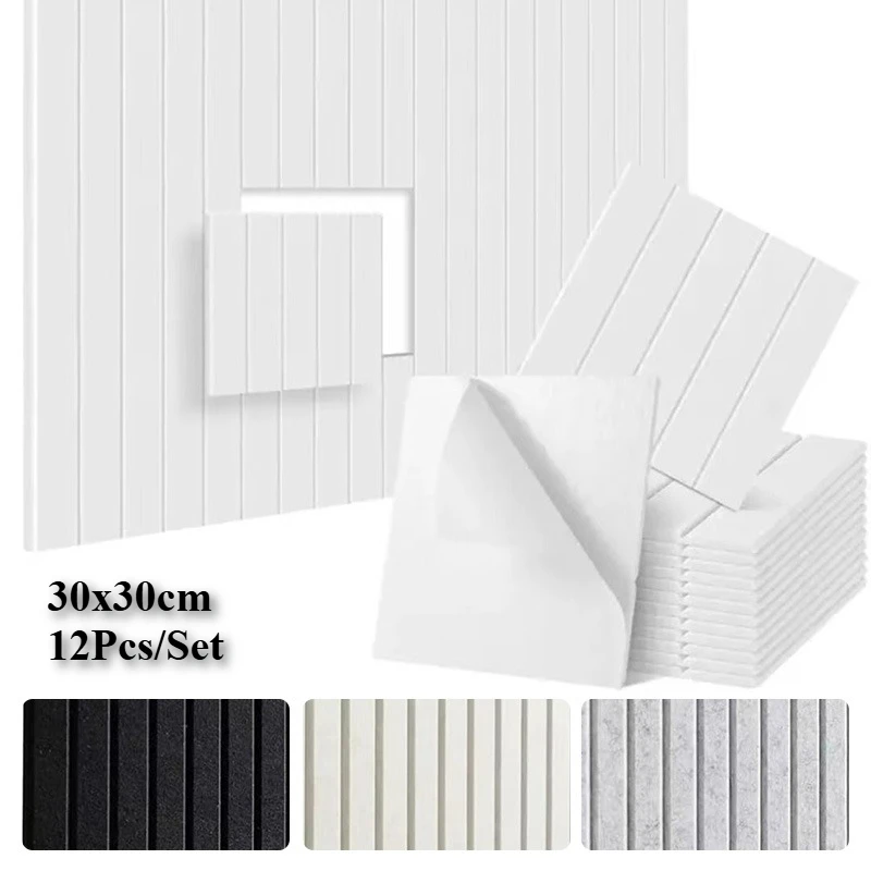 30x30cm 9mm Thickness Sound-Absorbing Panels DIY Self-adhesive Background Felt Wall Sticker Sound Insulation Pads 12pcs/set