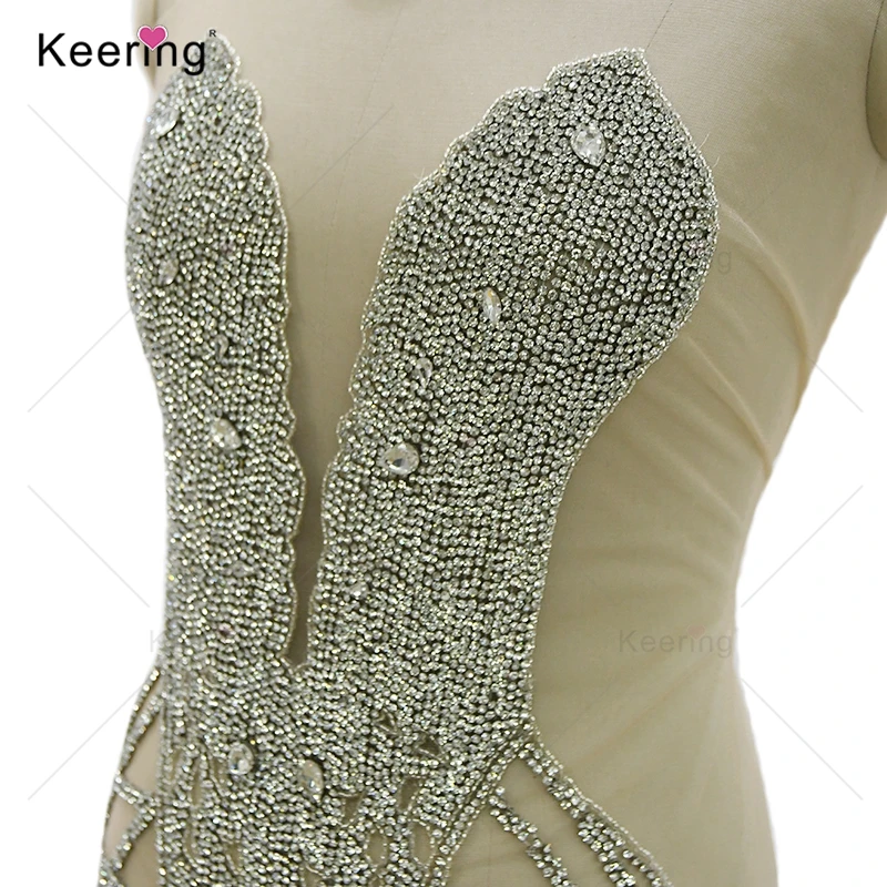 Imagem -05 - Keering Sparkly Pretty Silver Crystal Body Applique Nupcial Applique Design Patch de Costura Strass Wdp461