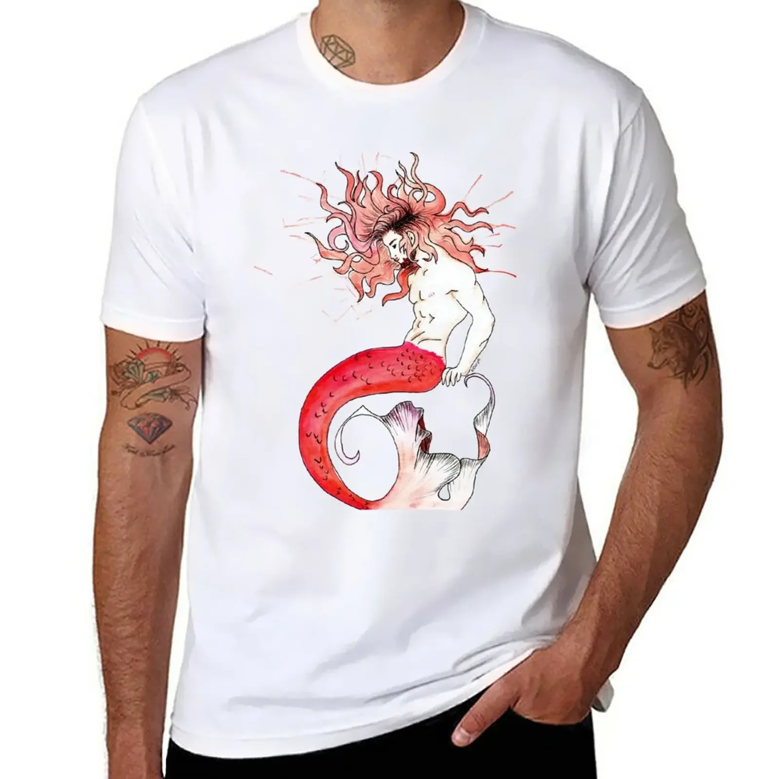 

New Watercolor Red Merman T-Shirt funny t shirt tees vintage t sublime men