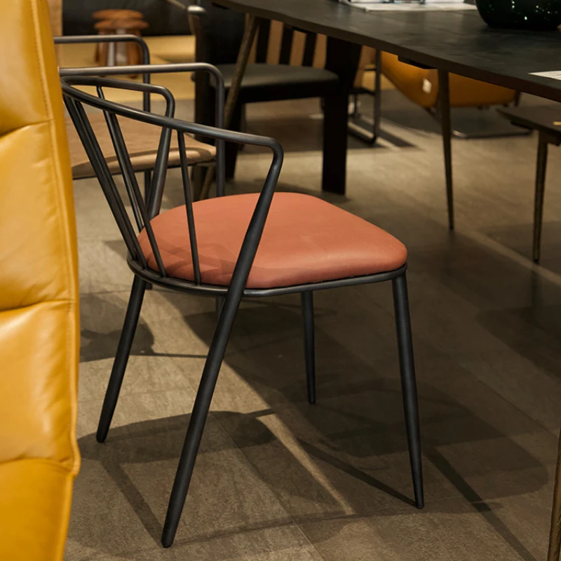 

Leather dining chair home industrial style iron art study is modern and simple