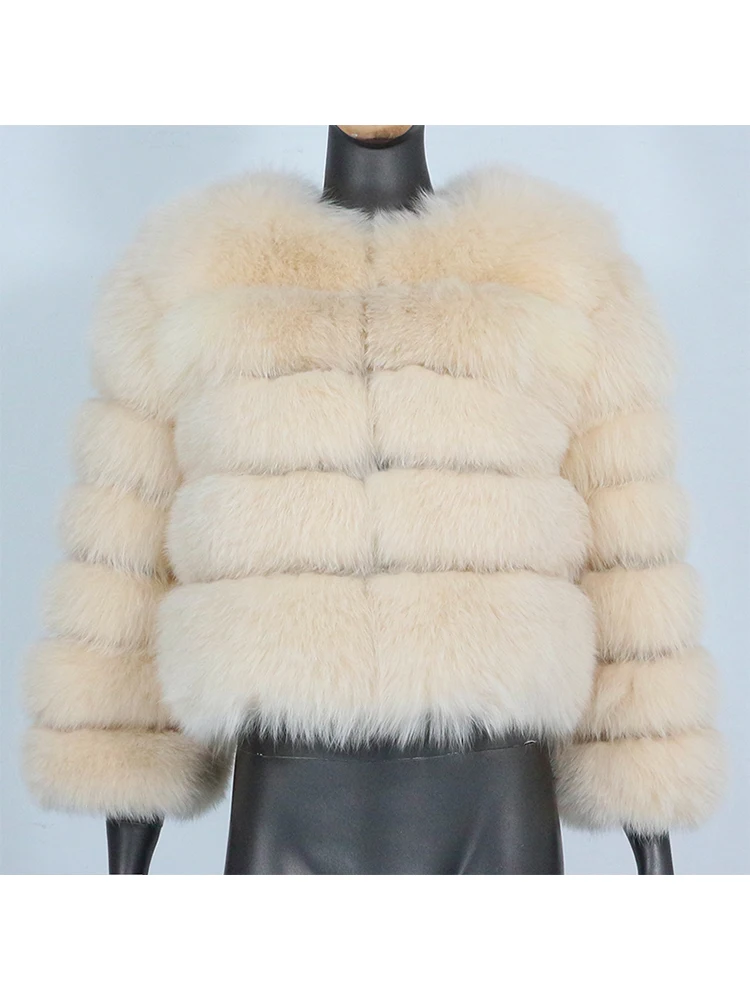 FURYOURSELF 2023 Real Fox Fur Casaco Mulheres Casaco De Inverno Natural Pele De Raposa Outerwear O-pescoço Três Quartos de Manga Quente Luxo Novo