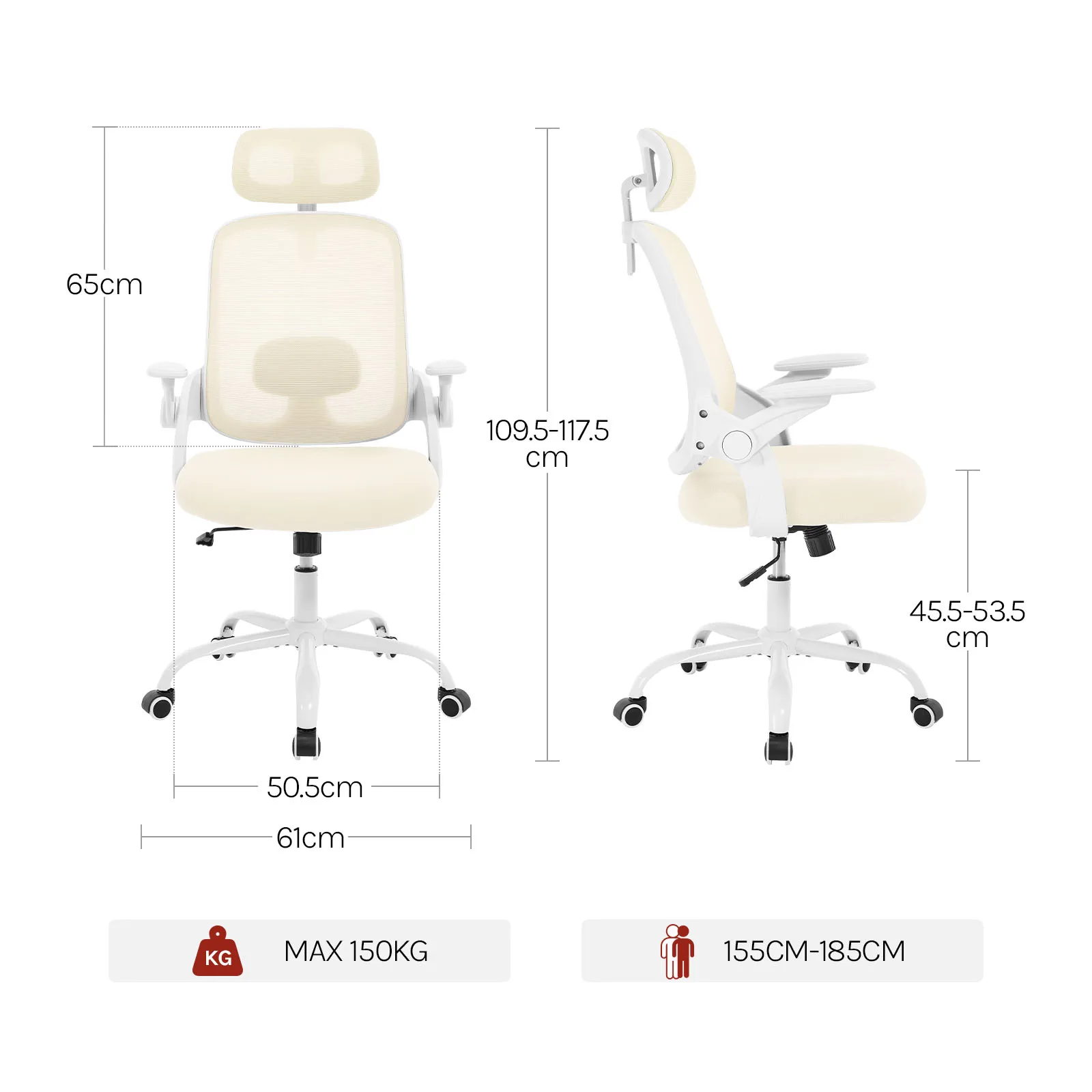 WOLTU Ergonomischer Bürostuhl aus Netzstoff, anhebbarer Gaming-Stuhl, drehbarer Computerstuhl mit Kopfstütze, verstellbare Lendenwirbelstütze, hohe Rückenlehne – Detail 4