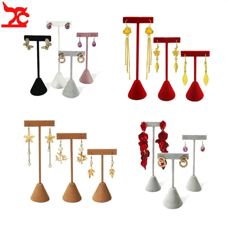 

Fashion Pink Velvet T-Shaped Earring Frame Black Jewelry Pendant Display Earnail Storage Rack Long Ear Suspension Organizer Base