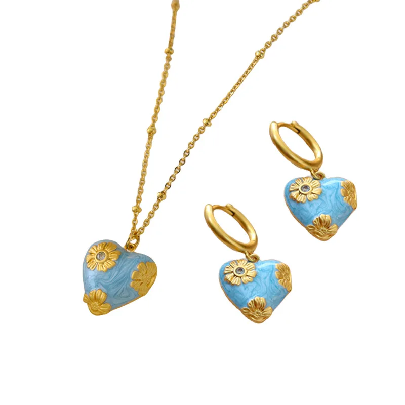 

Kitykiss fashion jewelry retro luxury blue enamel flower heart elegant clavicle necklace female exquisite accessories gran feert