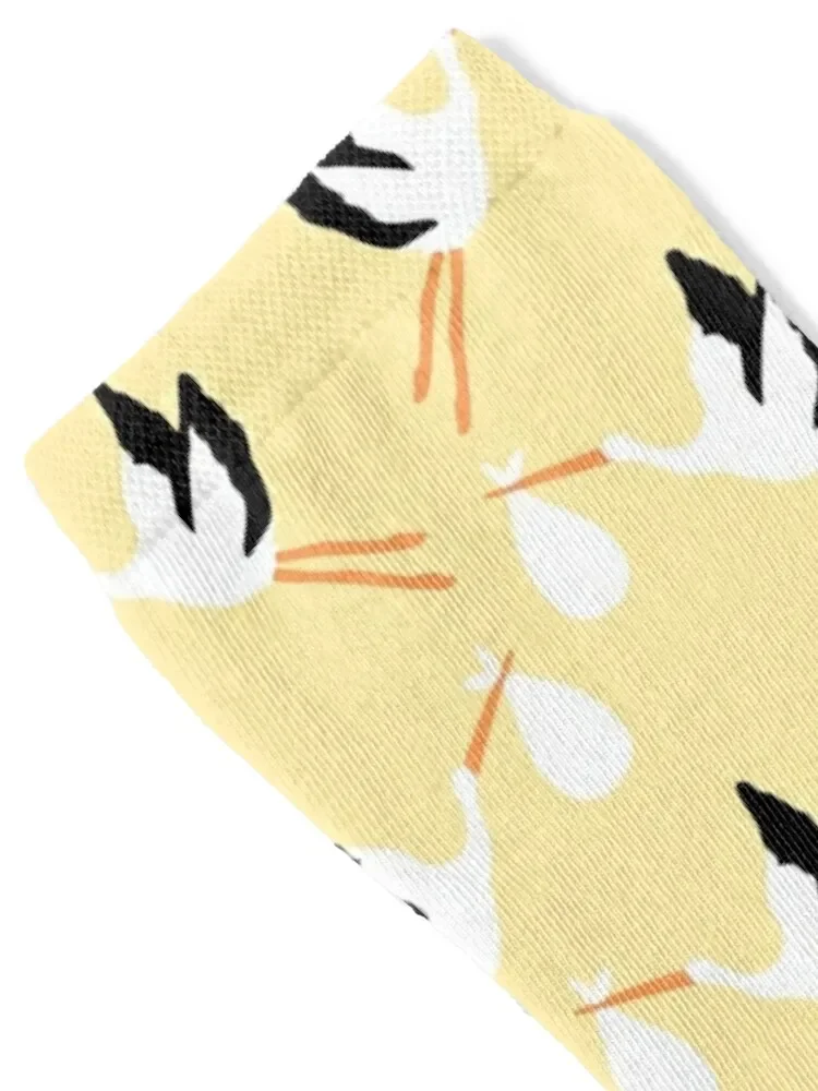 Cute Stork Print on Yellow Background Socks cotton hockey Men's Socks Women's