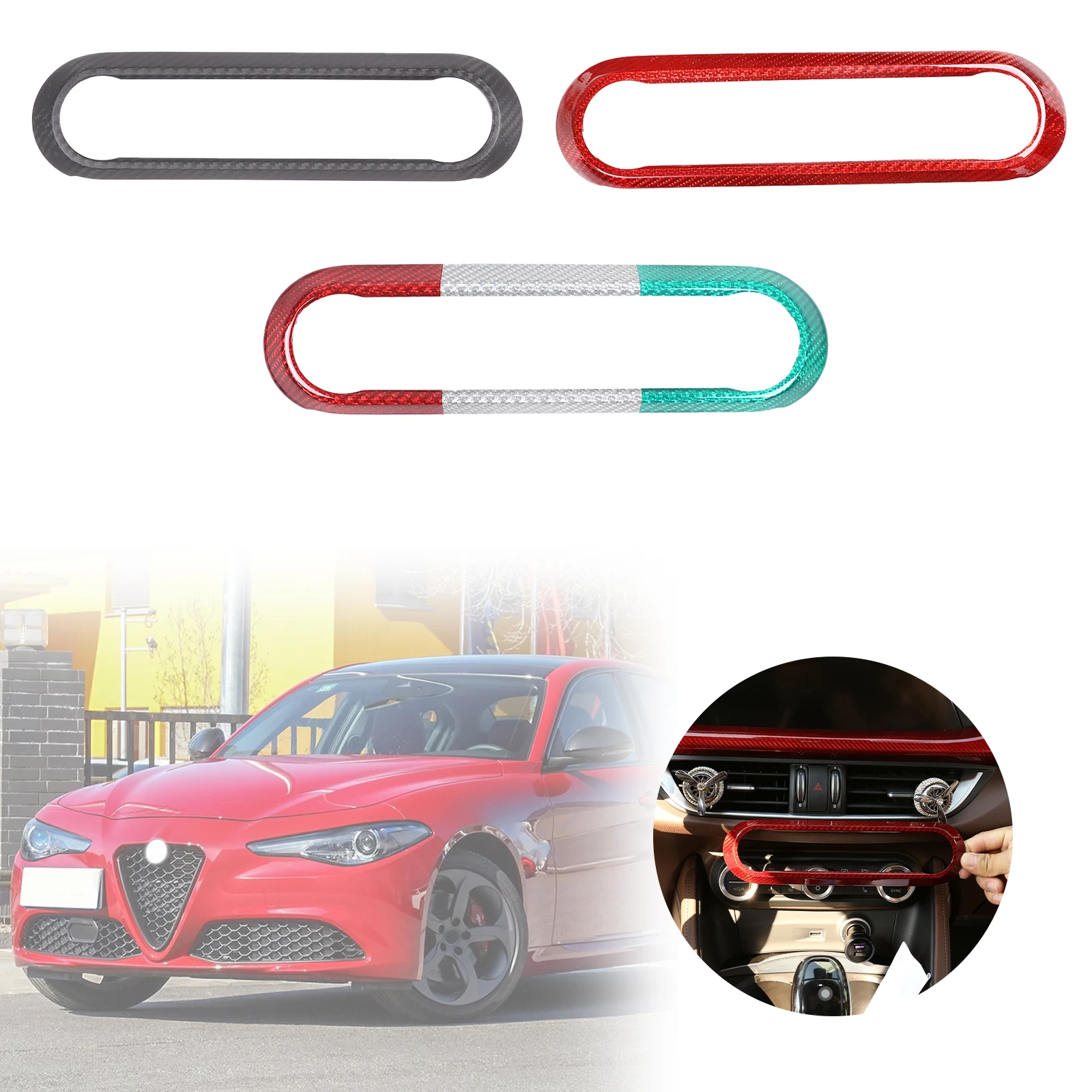 

Real Carbon Fiber Car Centre Console Air Conditioner Knob Control Panel Frame Cover Trim For Alfa Romeo Giulia 2017-2020