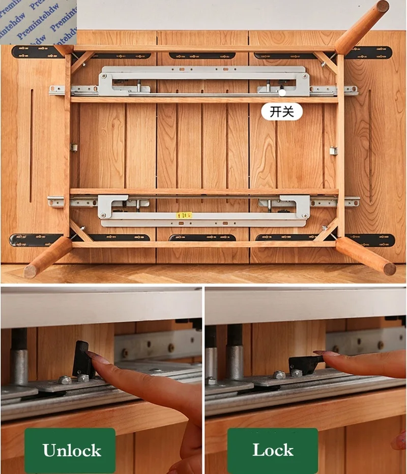 1Set Dining Table Middle Leaf Automatic Lift-up Slides Mechanism For Extension