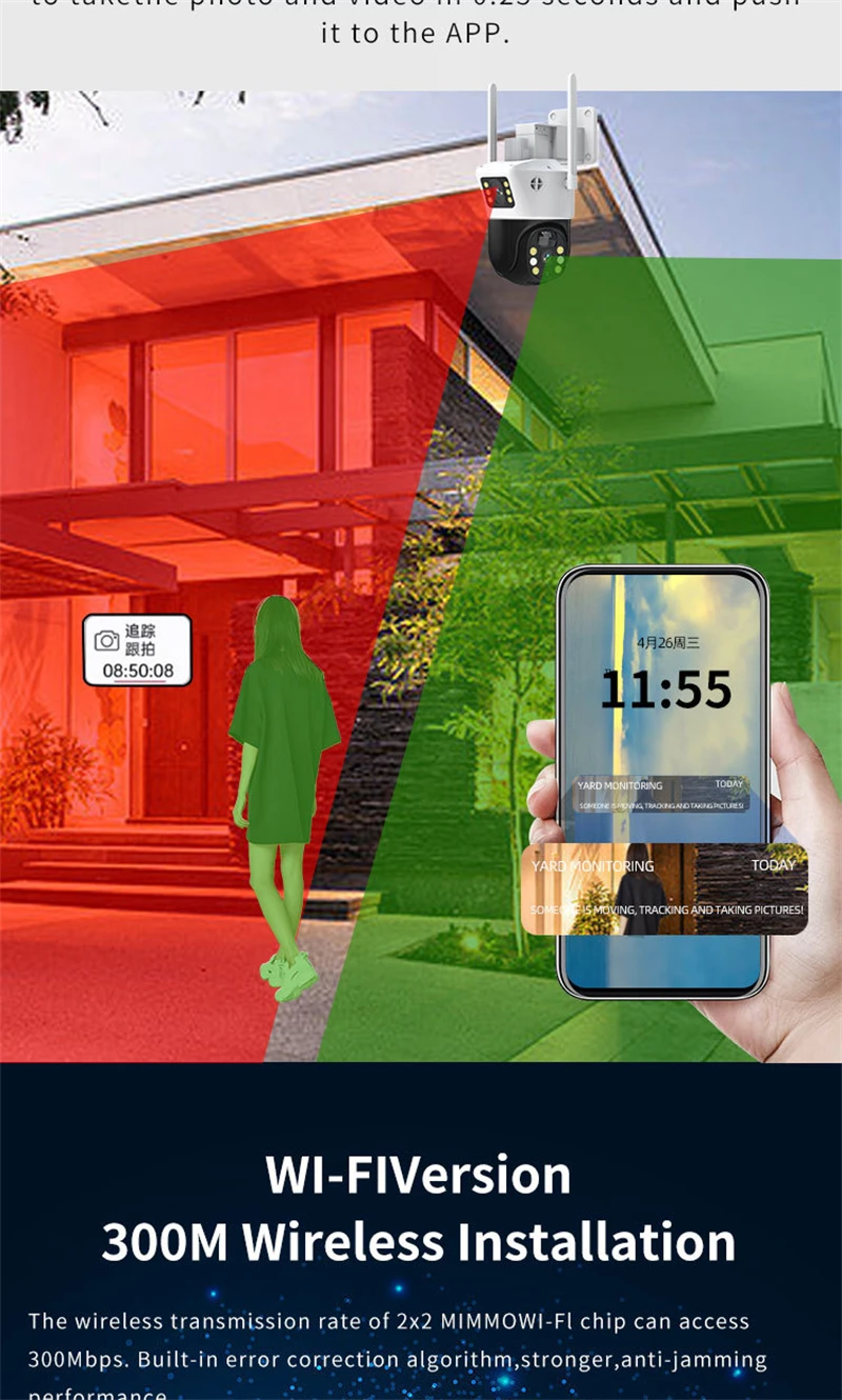 4MP 4G WIFI Solar Kamera Dual Objektiv Dual Screen Outdoor Wireless PTZ IP Kamera Mit Solar Panel Sicherheit Überwachung kamera – Detail 8
