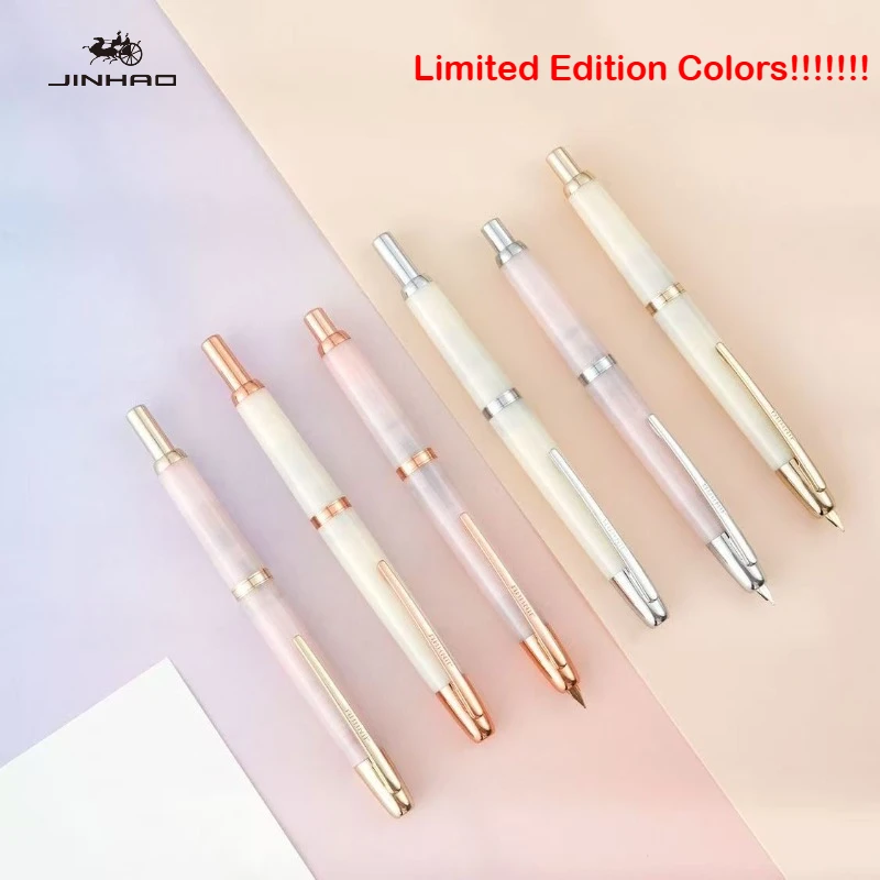 

Limited Color! JINHAO 20 Pink Gold Clip Resin Press Fountain Pen EF F Ink Pen With Converter School Supplies PK 10 A1 Stationery