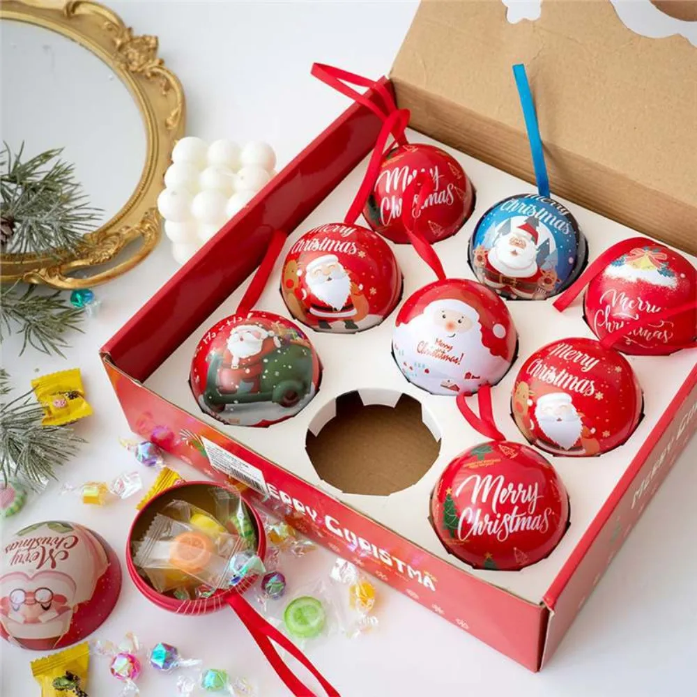 Santa Claus Christmas Ball Candy Box Spherical Elf Christmas Tree Pendant Tinplate Cartoon Gift Iron Box Holiday Festival