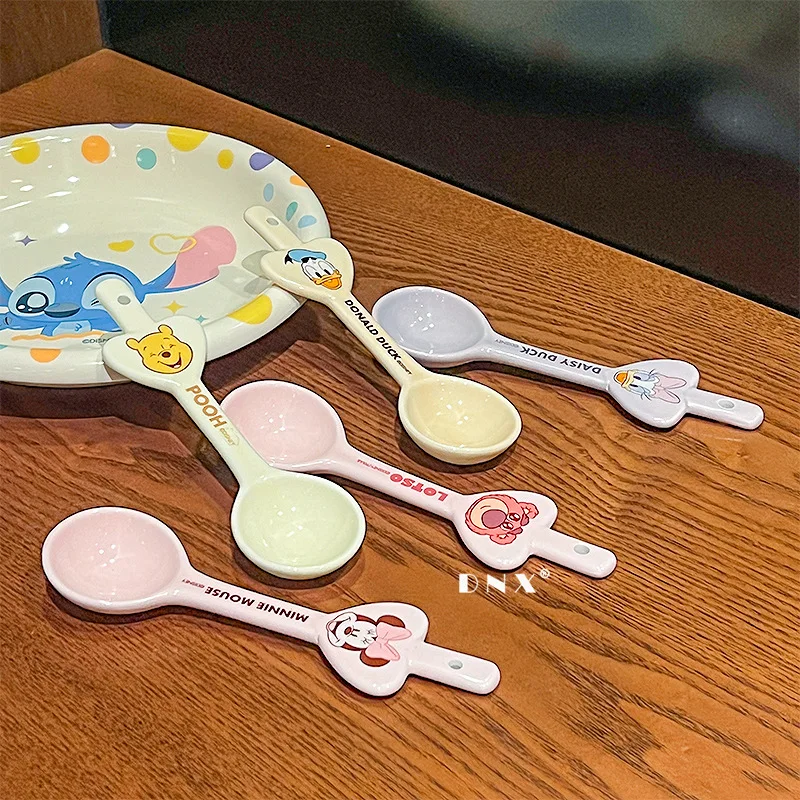 Disney Cute Cartoon Donald Daisy Duck Lotso Huggin Bear Ceramic soup spoon Kawaii Winnie the Pooh Ladle Tableware Periphery Gift